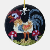 rug hooked design rooster & mushroom ornament セラミックオーナメント (裏面)
