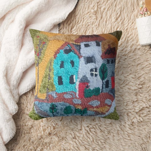 rug hooked design town design pillow クッション (ブランケット)