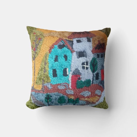 rug hooked design town design pillow クッション (正面)