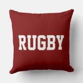 RUGBY Fun 70s Athletic White Text On Bold Deep Red クッション (裏面)