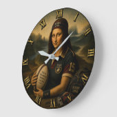 Rugby Funny Mona Lisa Sports Gift ラージ壁時計 (傾斜)