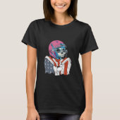 Rugby Player Skeleton with helmet and American Fla Tシャツ (正面)