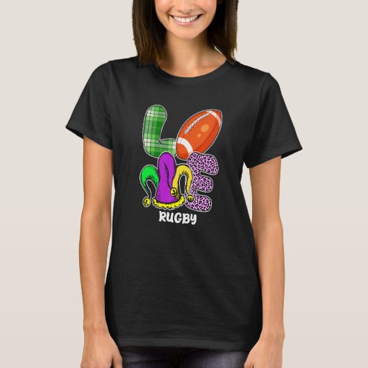 Rugby Player Sports Lover Leopard Mardi Gras Carni Tシャツ (正面)