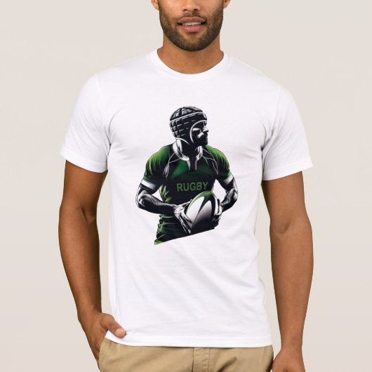 Rugby Spieler mit Trikot Helm und Ball Tシャツ (正面)