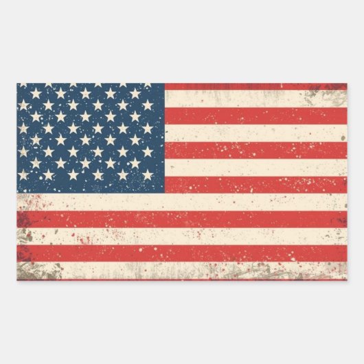 Rugged Distressed Flag Patriotic Rectangle Vinyl D 長方形シール (正面)