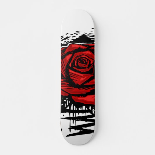 Rugged Rose Graffiti Art – Red Urban Flower スケートボード (正面)