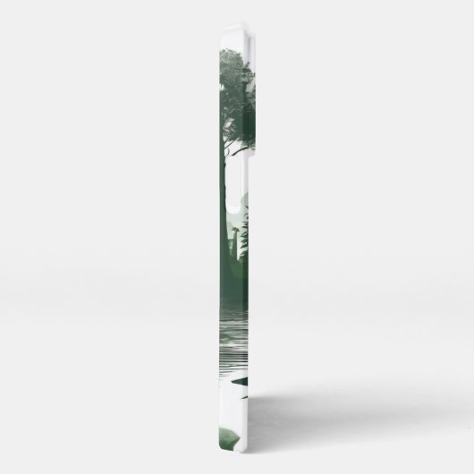 Ruhige Flusslandschaft – Grüne Wasserfarbenmalerei iPhoneケース (右側面)