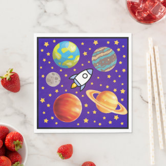 Ruimtevaart Servetten; Planeten, Raket & Sterren - スタンダードランチョンナプキン