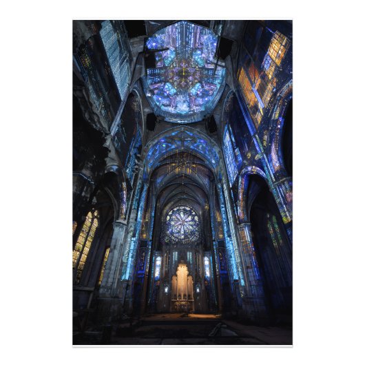 Ruined Cathedral Stained Glass Projection Glow フォトプリント (正面)