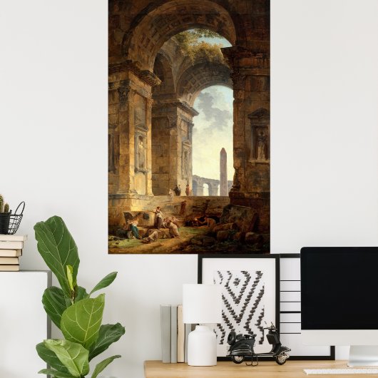 Ruins With An Obelisk by Robert Hubert ポスター (ホームオフィス)