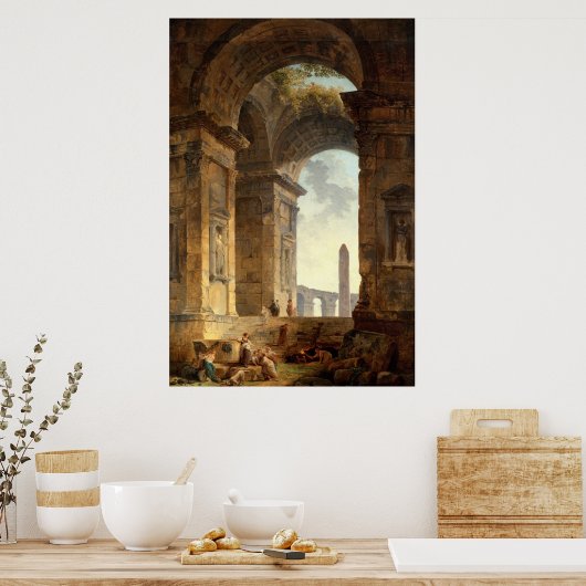 Ruins With An Obelisk by Robert Hubert ポスター (キッチン)