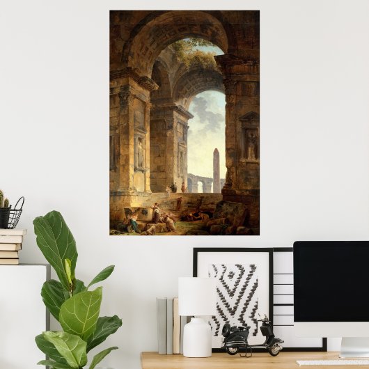 Ruins With An Obelisk by Robert Hubert ポスター (ホームオフィス)