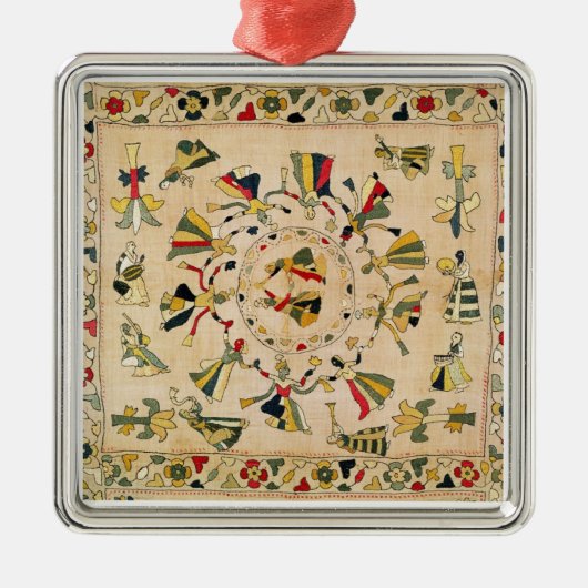 Rumal: パンジャブ語ダンを示す正方形の刺繍カバー メタルオーナメント (正面)