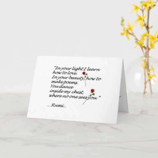 Rumiのハートの引用文の挨拶状 カード (黄色い花)