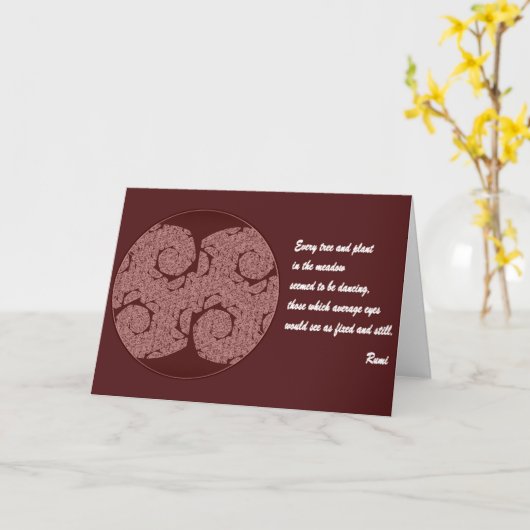 Rumiの引用文の挨拶状。 木の曼荼羅のデザイン カード (黄色い花)