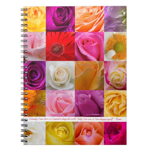 Rumiの引用文の花のコラージュ-螺線形ノート ノートブック (正面)