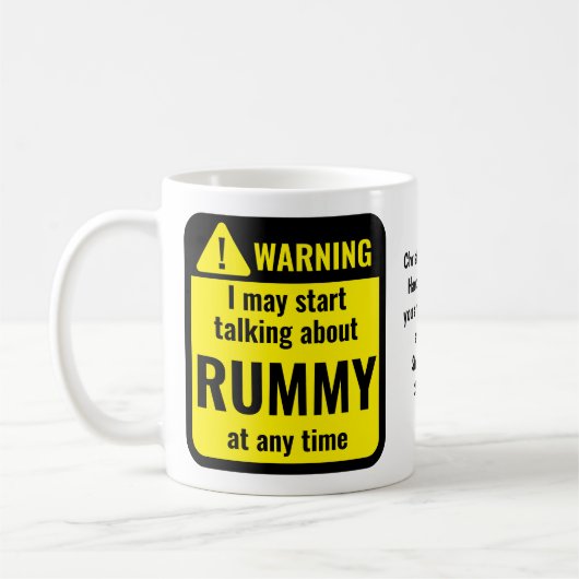 Rummy Funny Personalized Warning コーヒーマグカップ (左)
