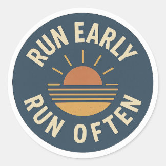 Run Early. Run Often. – ヴィンテージランニングステッカー ラウンドシール