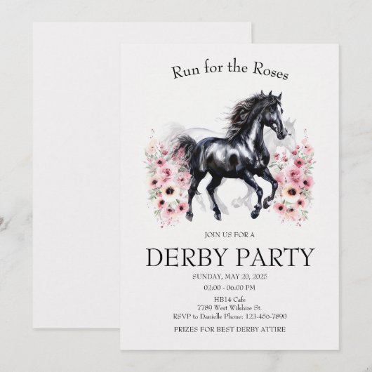 Run for the Roses Derby Party Invitation Elegant H 招待状 (正面/裏面)