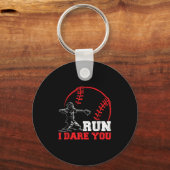 Run I Dare You Funny Baseball Catcher Baseball Pla キーホルダー (正面)