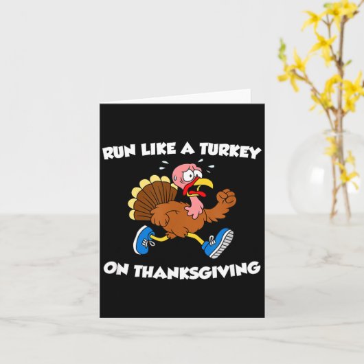 Run Like A Turkey On Thanksgiving Funny Trot  カード (黄色い花)