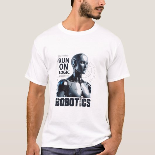 Run On Logic" 人型ロボットTシャツ | 面白いプログラミング Tシャツ (正面)