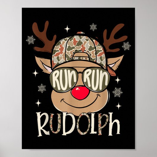 Run Rudolph Santa's Reindeer Christmas Camo Boys T ポスター (正面)