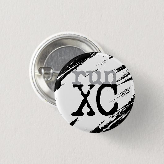 Run XC - Cross Country Runner Black White Grey 缶バッジ (正面&裏面)