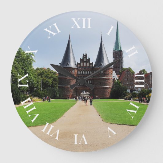 Runde Wanduhr römische Ziffern Lübeck Holstentor ラージ壁時計 (正面)