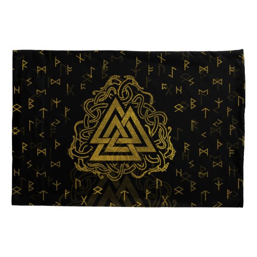 Runesパターンの金ゴールドのValknutの記号 枕カバー (裏面)