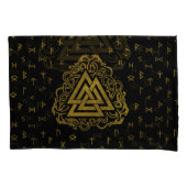 Runesパターンの金ゴールドのValknutの記号 枕カバー (正面)