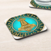 Runes -トールのハンマー-ティール（緑がかった色） コースター (左側)