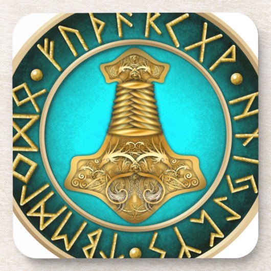 Runes -トールのハンマー-ティール（緑がかった色） コースター (正面)