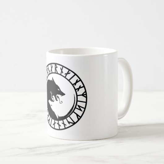Runicものすごいオオカミのバイキングのnorseの北欧人のrunes コーヒーマグカップ (正面右)