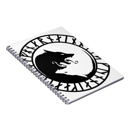 Runicものすごいオオカミのバイキングのnorseの北欧人のrunes ノートブック (右側)