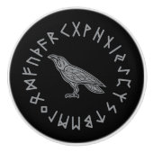 runic Odinのワタリガラスのカラスのバイキングの神話のrunes セラミックノブ (正面)