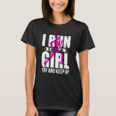 Runner -走S – 私は女の子がUに走しようとす保るように Tシャツ (正面)
