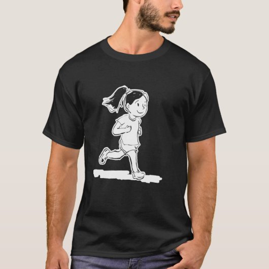 Runner Girl Cartoon Style Jogger Racewalking Tシャツ (正面)