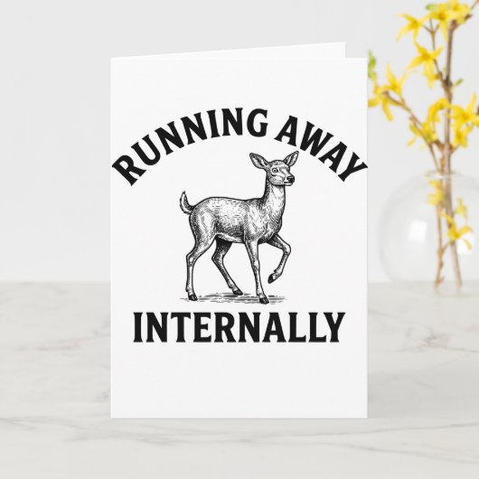 Running Away Internally Funny Deer Saying  カード (黄色い花)