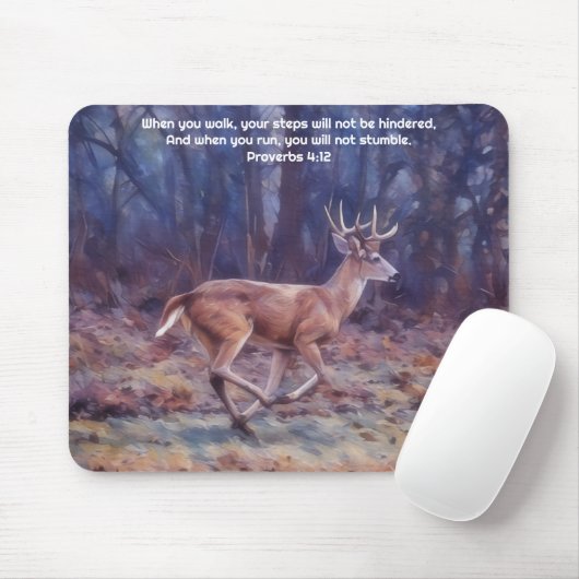 Running Buck Deer Nature Faith Proverbs Mouse Pad マウスパッド (マウス)