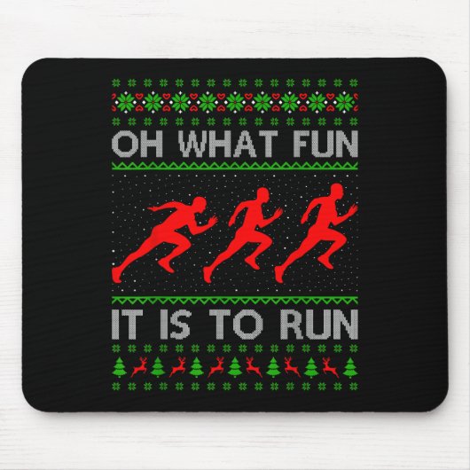 Running Christmas Ugly Sweater Oh What Fun It Is T マウスパッド (正面)