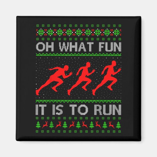 Running Christmas Ugly Sweater Oh What Fun It Is T マグネット (正面)