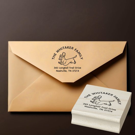 Running Dachshund Family Return Address Stamp ラバースタンプ