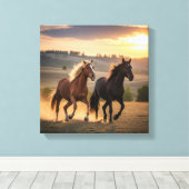 Running Free at Sunset – Wild Horse Duo Wall Art キャンバスプリント (インサイチュ (ウッドフロア))