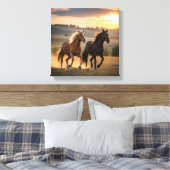 Running Free at Sunset – Wild Horse Duo Wall Art キャンバスプリント (インサイチュ (寝室))
