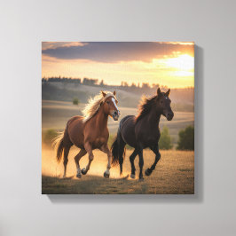 Running Free at Sunset – Wild Horse Duo Wall Art キャンバスプリント