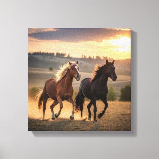 Running Free at Sunset – Wild Horse Duo Wall Art キャンバスプリント (正面)