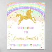 Running Gold Unicorn Welcome Signs ポスター (正面)