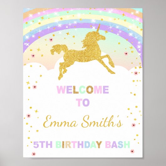 Running Gold Unicorn Welcome Signs ポスター (正面)