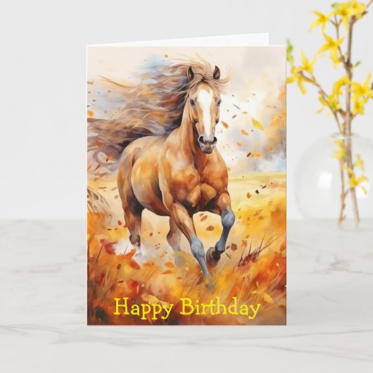Running Horse in Autumn カード (黄色い花)